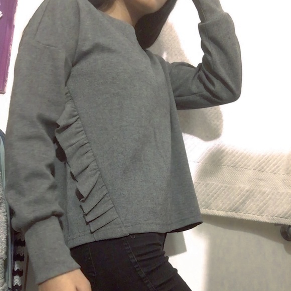 Grey Frill Top Sweatshirt - Picture 3 of 5